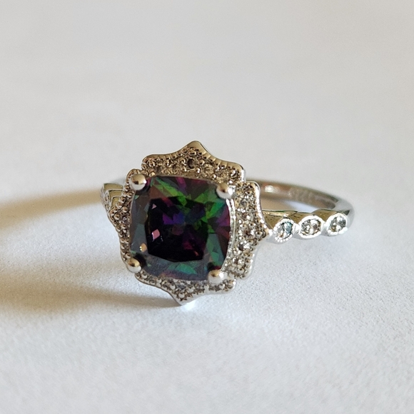 New 925 Silver Princess Cut Mystic Topaz Diamond Ring for Women - Picture 9 of 12